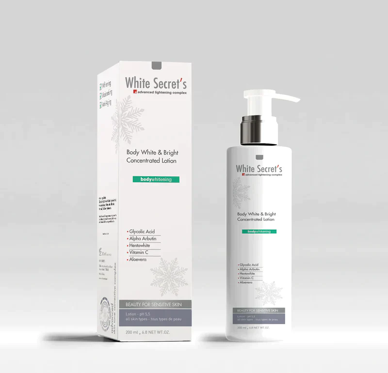 White Secret`s Body White & Bright Concentrated Lotion Kuwait Gulf Middle East لوشن الجسم المركز للتبييض وايت سيكريتس - 200 مل الكويت و الخليج