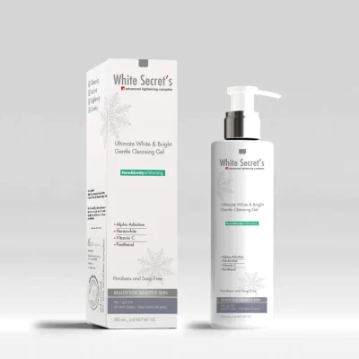 White Secret`s Ultimate W&B Gentle Cleansing Gel FACE & BODY Kuwait جل تنظيف رقيق و تبييض وايت سيكريتس - 200 مل للوجه و الرقبة و الجسم الكويت و الخليج 1