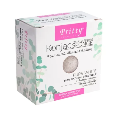 Pritty Cosmetics Facial Cleansing Konjac Sponge Pure White 100% Natural Vegetable Ewink Kuwait بريتى اسفنجة كونجاك لتنظيف الوجه بيور وايت 100% طبيعى اى وينك الكويت